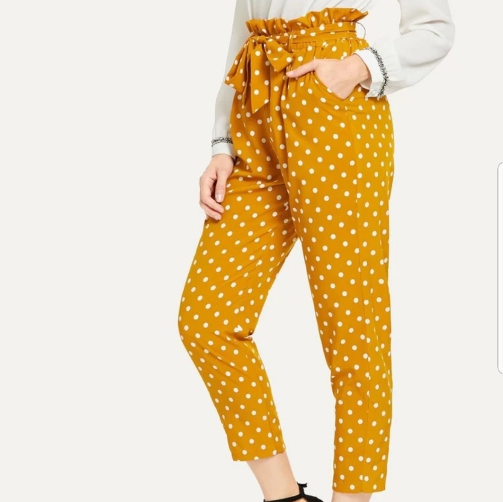 Tie Waist Slant Pocket Polka Dot Pants